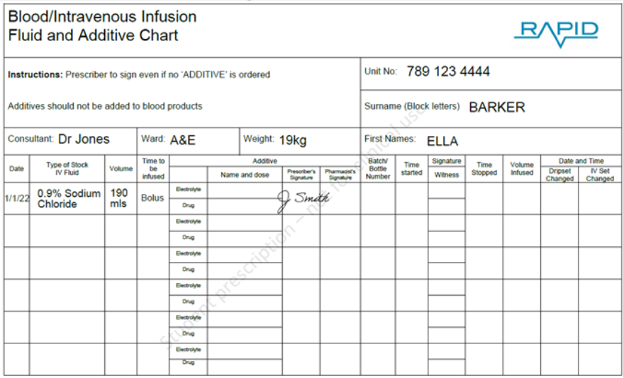 completed infusion chart