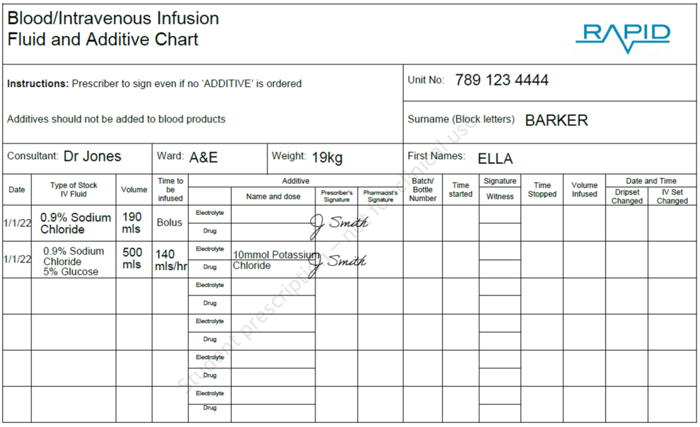 completed infusion chart